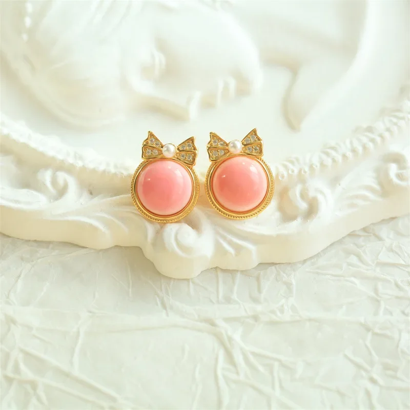 S925 Silver Inlay Natural Queen Shell Butterfly Studs Rouge Snail Sweet Princess on the Run Ear Studs