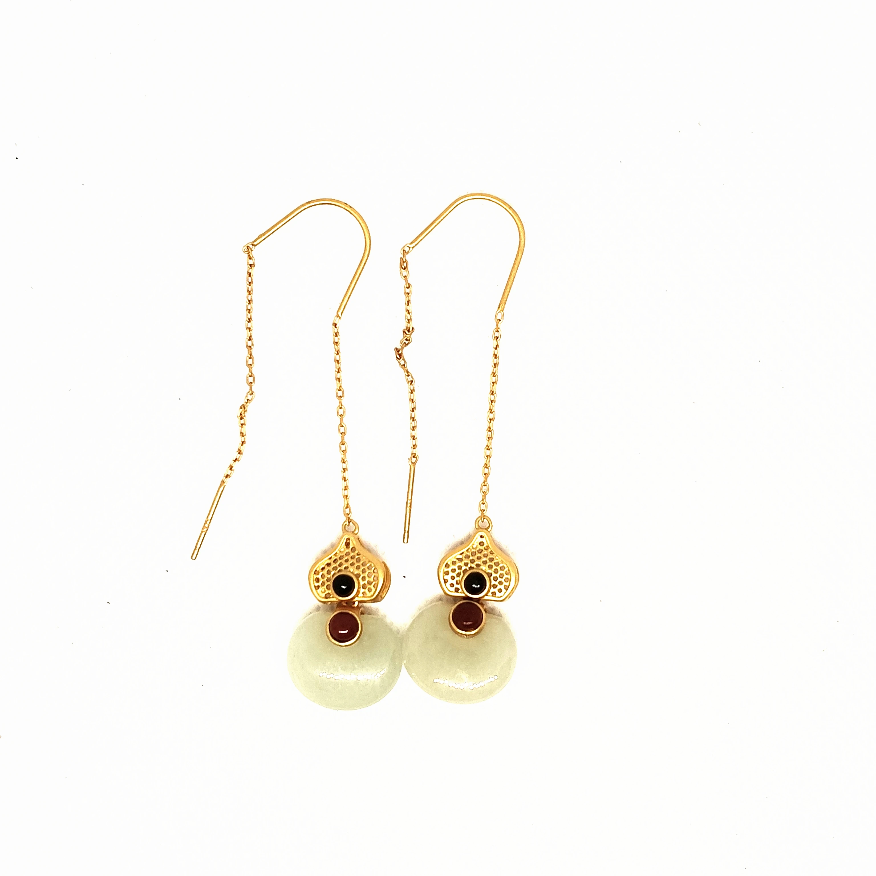 KJJEAXCMY Boutique Jewelry 925 Pure Silver Inlaid with Natural White Jade Marrow Electroplated Gold Female Earline Gift for Girl