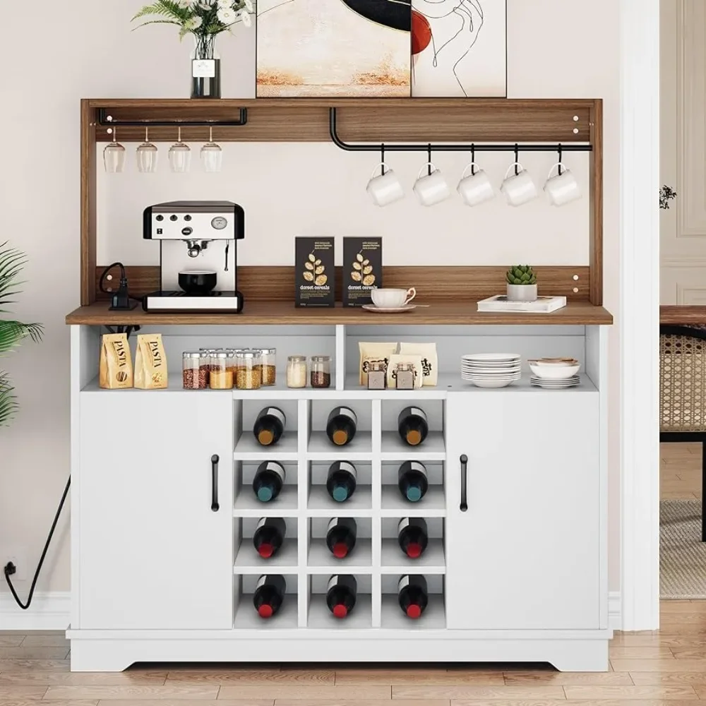 47 Farmhouse Sideboard Buffet Cabinet With 5 Hooks Kitchen Furniture 12-Bottle Wine Rack Islands Home Freight free
