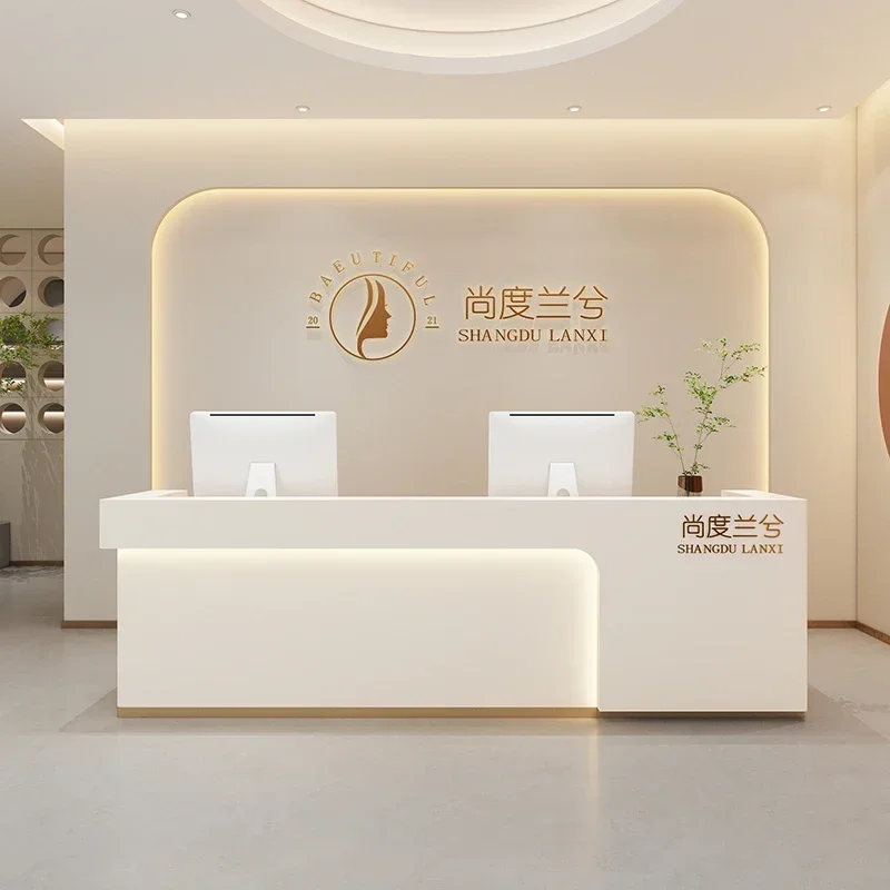 Beauty Salon Storage Reception Desk Luxury Shop Service Counter Executive Office Furniture Entrance Tables Bureau Center Table