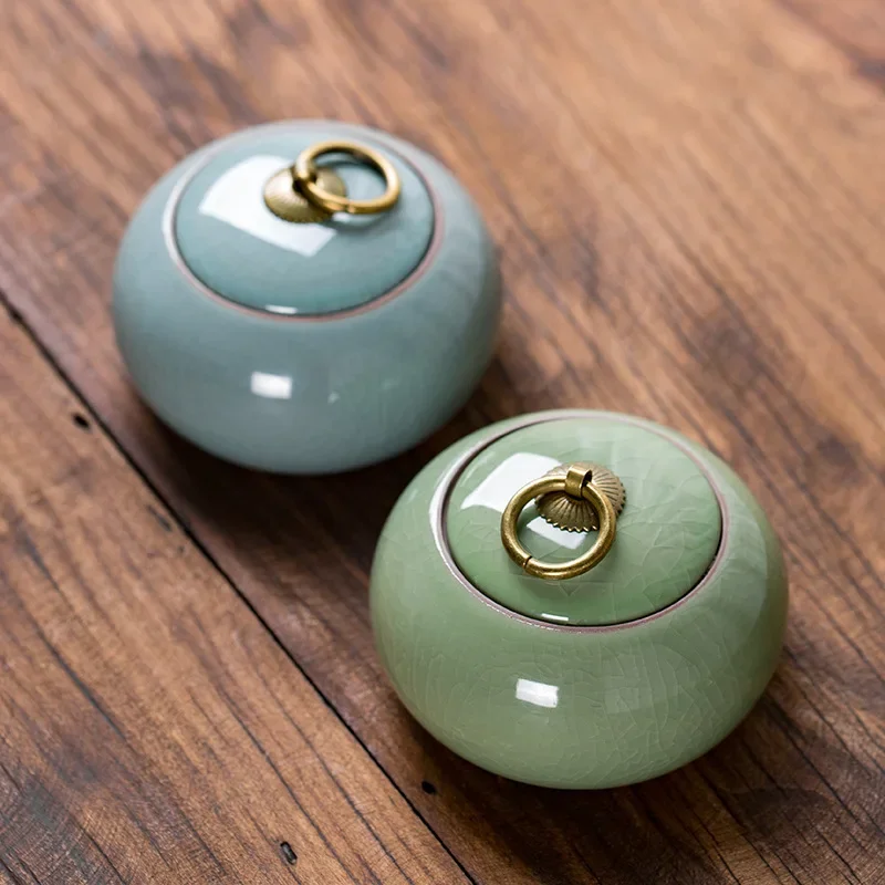 Ceramic Little Tea Caddy Chinese All Kinds of Tea Storage Box Crude Pottery Canister Container for Puer Tea Modern Style view 2