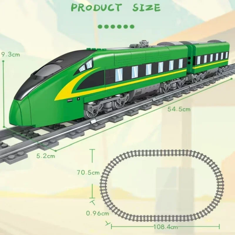 MOC LED Green High Speed Rail Model Blocks Railroad Train Railway Track Buliding Bricks Voice Ideas Tech Toy Kids Gifts