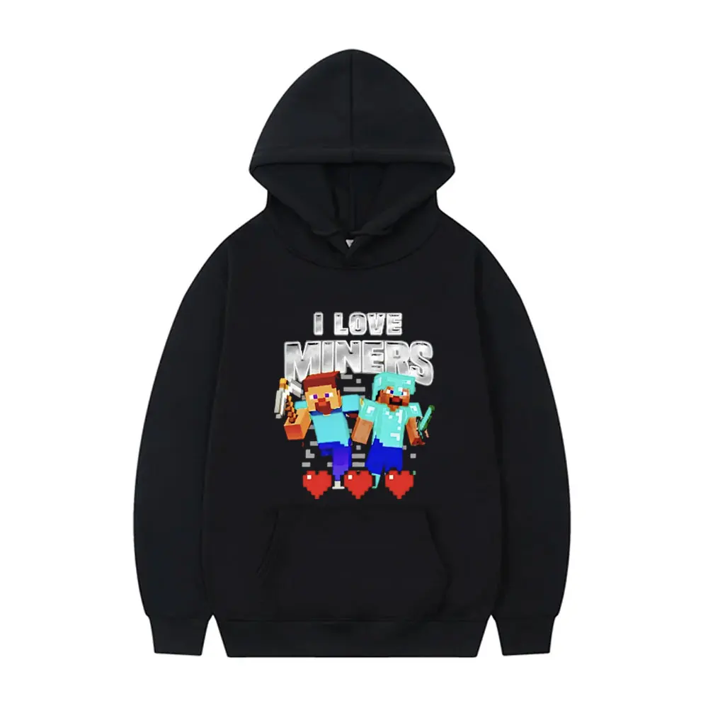 I Love Miners Print Hoodie Otaku Game Funny Meme Sweatshirt Male Fleece Cotton Hoodies Men Women's Fashion Oversized Long Sleeve