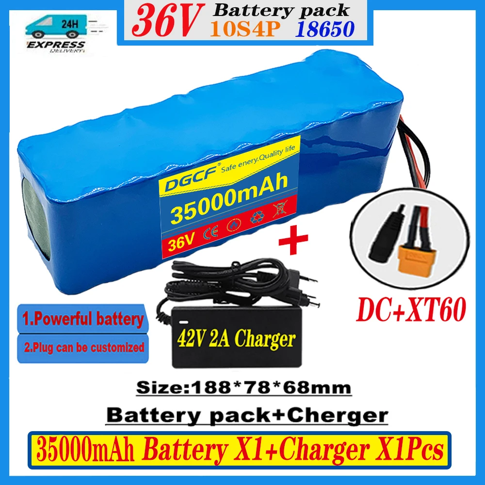 

36V 10S4P 35Ah Battery Pack 1000W High Power Battery 42V 35000mAh Ebike Electric Bicycle BMS Capacity Indicator+Charger