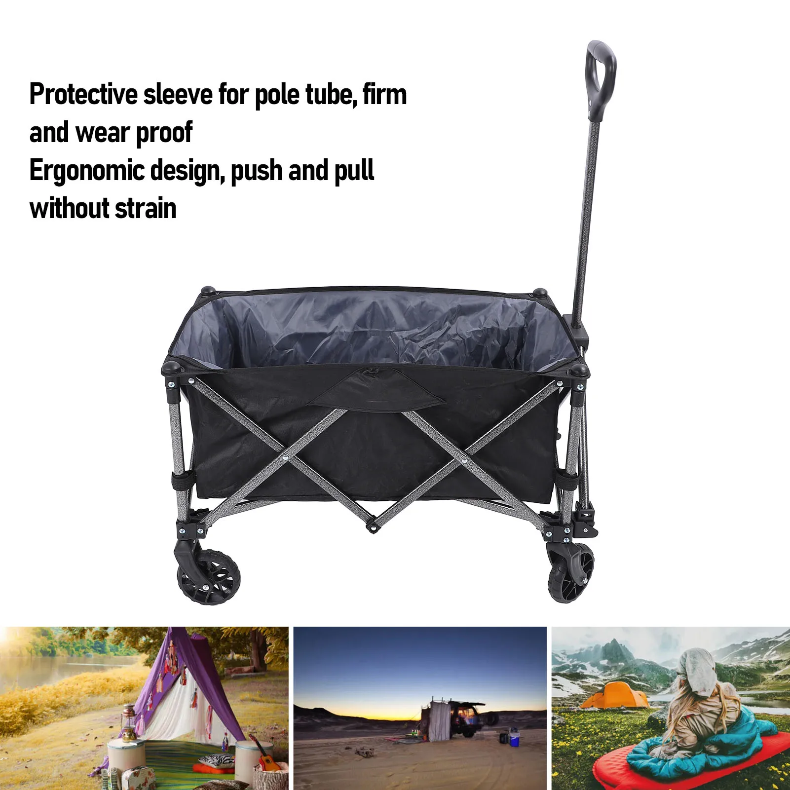Folding Wagon Folding Wagon Cart 100L Polyester Steel Outdoor Utility Grocery Wagon Beach Cart for Sports Shopping  Black JJ27