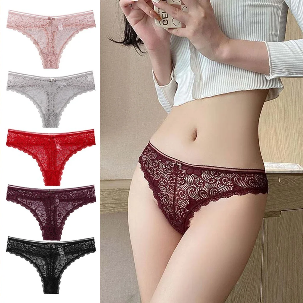 

3PCS Women's Lace Panties,Traceless Sexy T Back Panty ,Erotic Hollow Cute Bow Large Size Thong