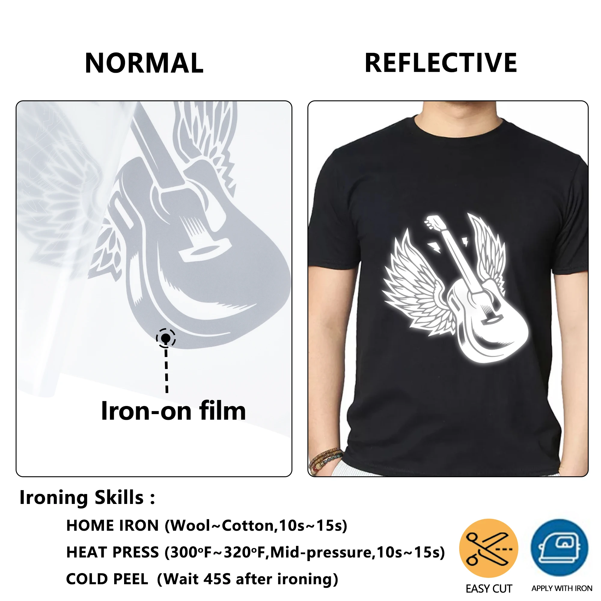 Reflective Heat Transfer Vinyl Sheets,For DIY Clothing T-Shirt Mask Jeans Backpack ,Heat Transfer Sticker,Easy to Cut &Weed