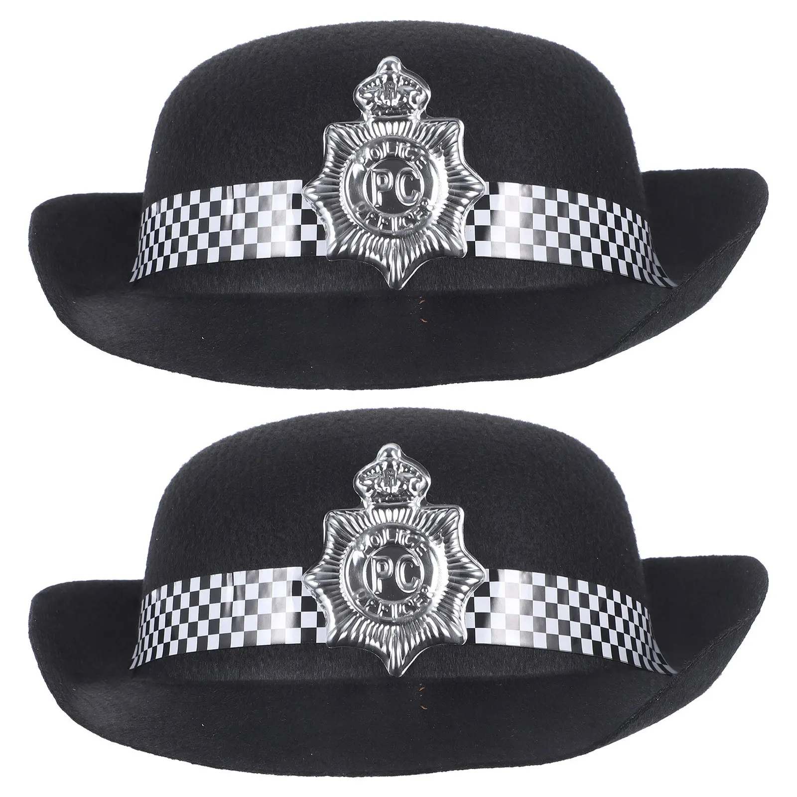 

2Pcs Police Hats Adjustable Felt Cloth Party Cosplay Caps Policemen Hats Halloween Party Supplies Role Play