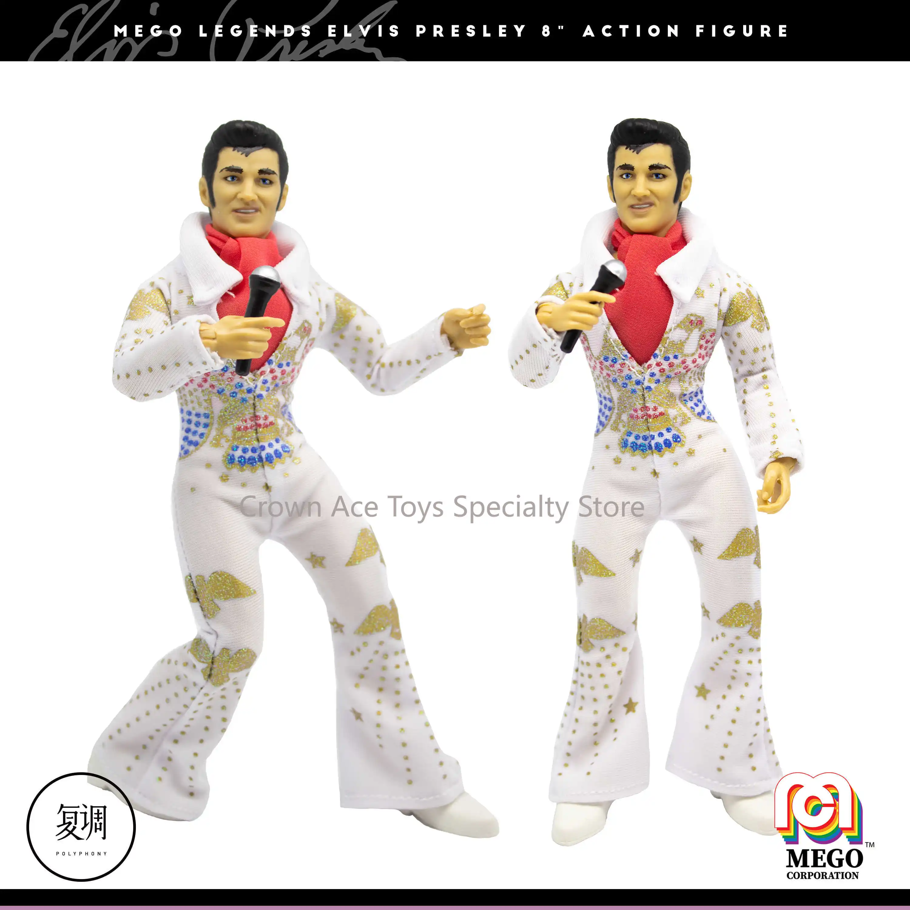 In magazzino Mego Elvis Presley Aloha tuta Jailhouse Rock Hanging Card 8in Action Figure Model Trendy giocattoli da tavolo da collezione