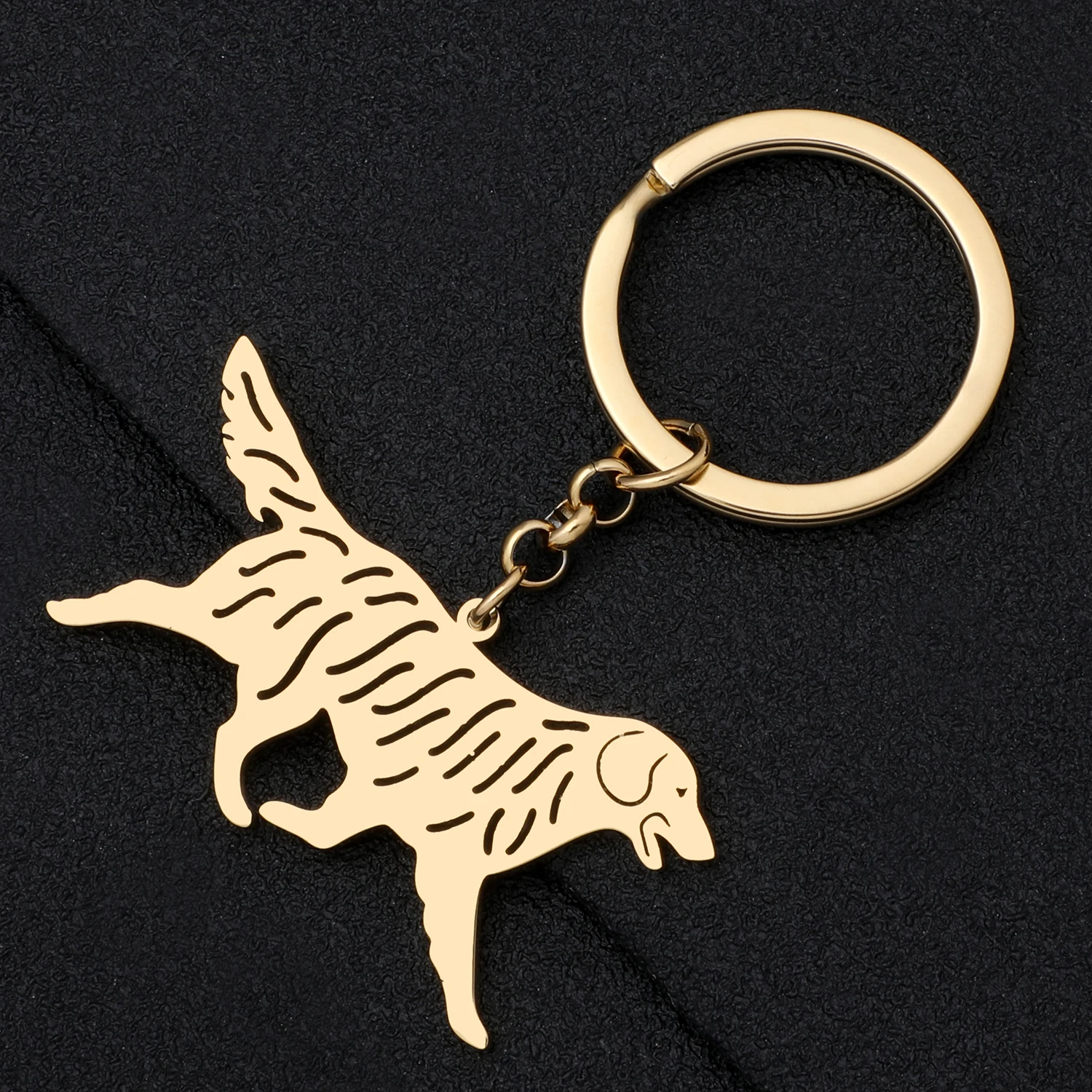 Bonsny Stainless Steel Gold-plated Golden Retriever Dog Key Chain Keychains Keyring Bag Charms For Women Girls Gift