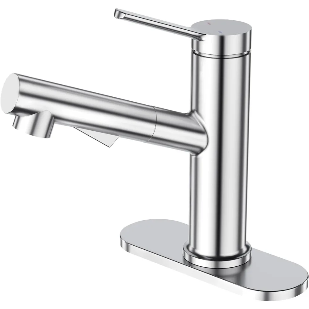 

Chrome 1-Hole Single Handle Bathroom Faucet, Pull-Out 2-Mode Sprayer with Pop-Up Drain (RV/Bar/Laundry Utility Sink)