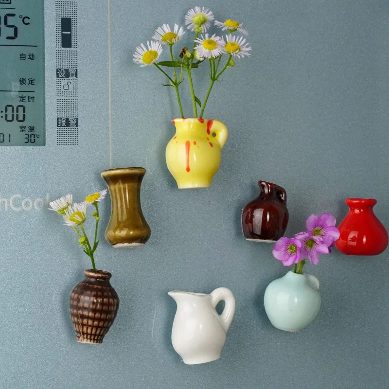 Neue DIY Keramik Mini Vase Kühlschrank mit Magnetische Saug Blumenarrangement Dekoration Fingerspitze Kühlschrank Dekoration