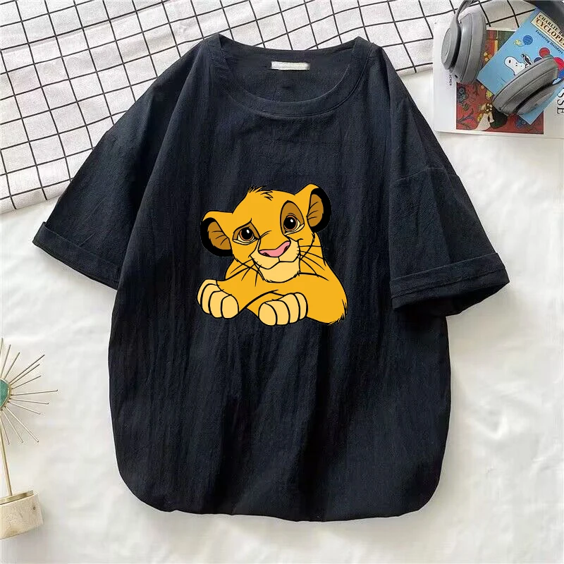 The Lion King Simba Men Women Summer Casual T-shirt Tees Tops Washed Cotton T Shirt Streetwear Short Sleeve Tshirts