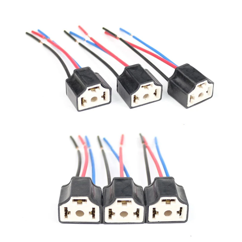 

H4 Three Holes Ceramic Wire Wiring Car Head Light Bulb Lamp Harness Socket Plug