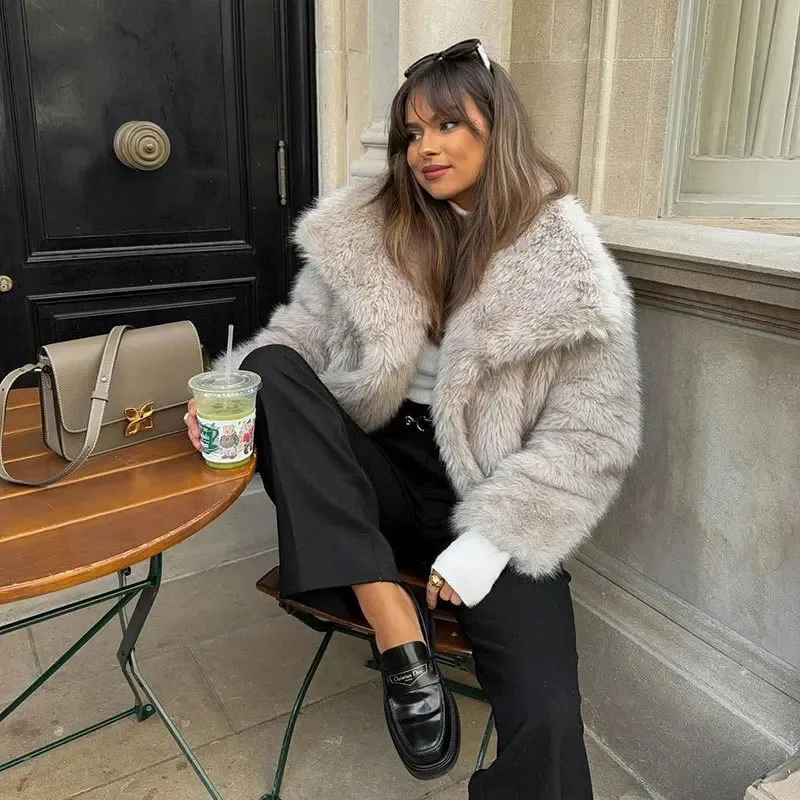 Effen nepbontjas voor dames - Herfst-winter reverskraag bovenkleding met lange mouwen, chique veganistische trenchcoatstijl