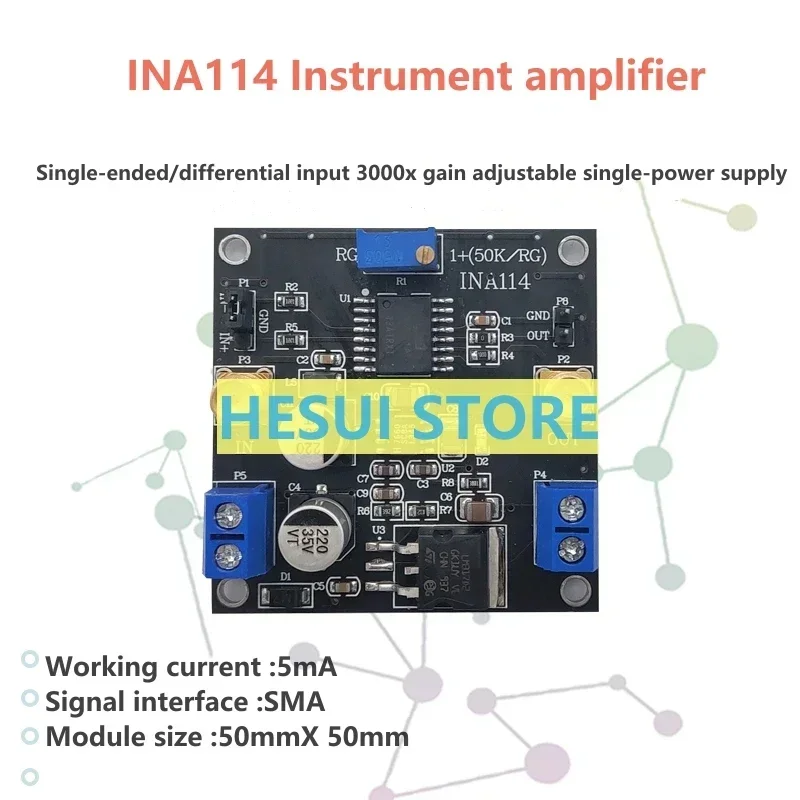 INA114 Instrument amplifier 1000x gain adjustable Single power supply Single ended/differential input