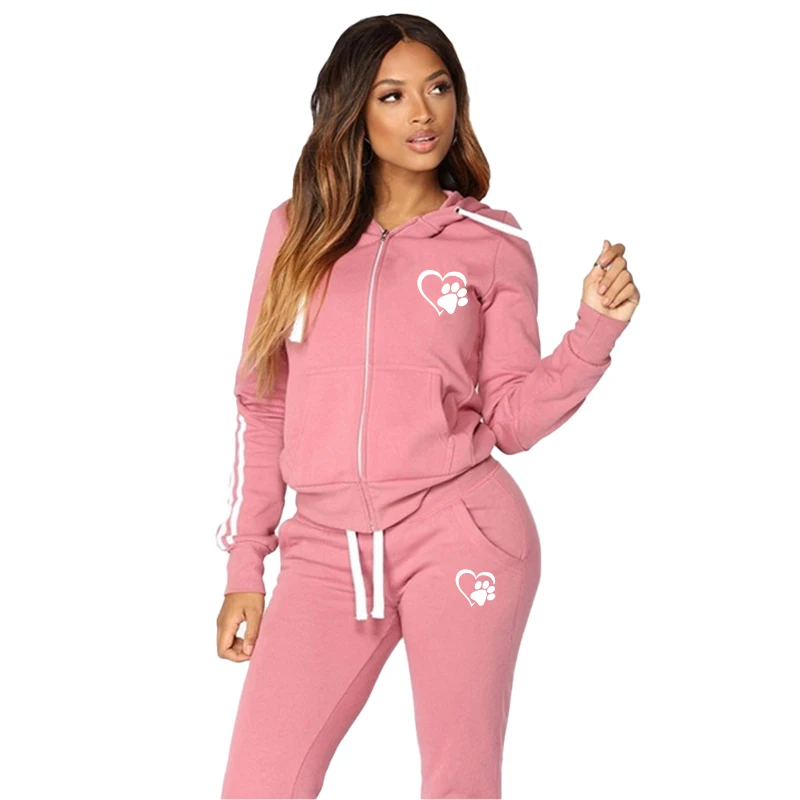 Women\'s casual sportswear 2-piece set women\'s sportswear striped suit long sleeved full zipper top sports pants jogging set