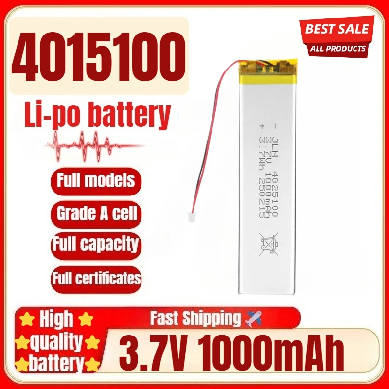 

4015100 3.7V 1000mAh Polymer Lithium Rechargeable Battery for DIY Power Bank Bluetooth Speaker Solar Light LED Lamp Toys Game