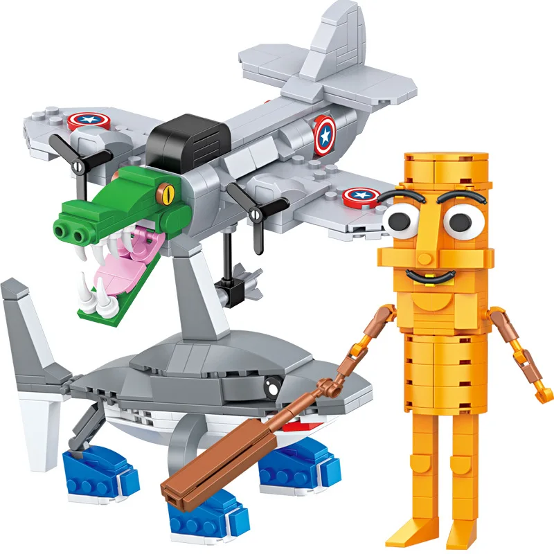 Jouet robot bloc de construction : modèles de figurines d'action Matchstick & Shark |   Jouet d'assemblage pour garçons, cadeau d'anniversaire en bloc de construction