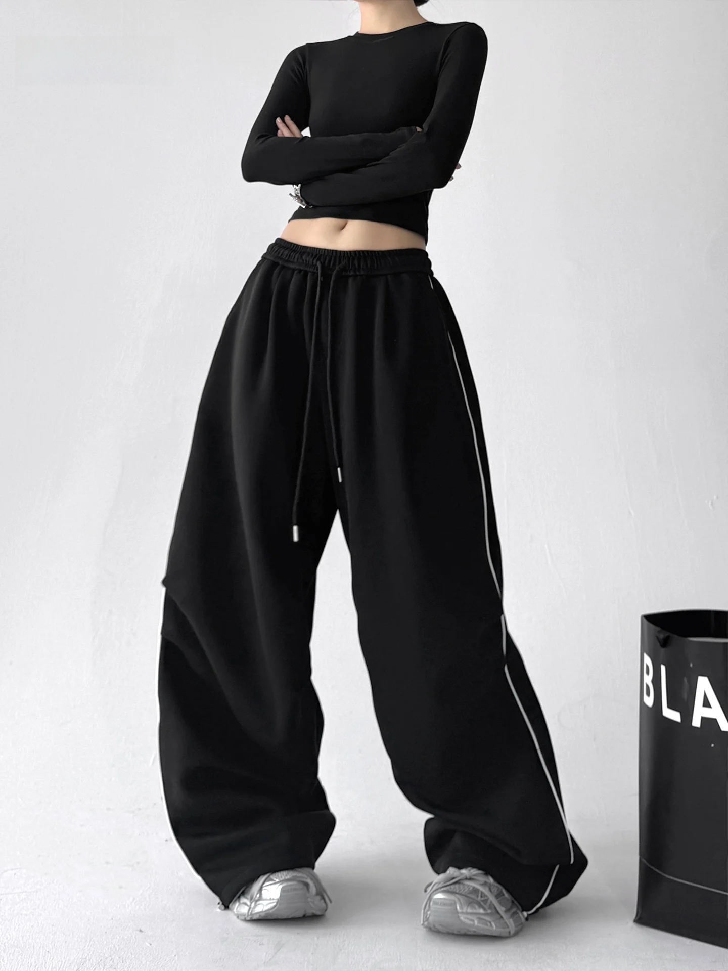 Faion ارتفاع الخصر واسعة الساق سراويل تقليدية المرأة فضفاضة تناسب التخسيس الراقية مشاعر الخريف جديد وصول السيدات السراويل