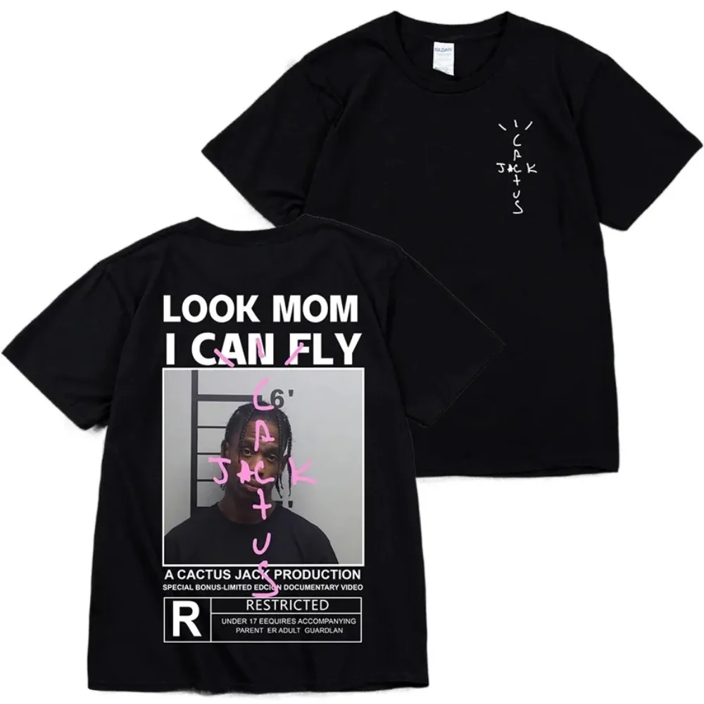 Hot Selling Cactus Jack T-Shirt Cotton Men and Women LOOK MOM I CAN FLY T-Shirt ASTROWORLD Hip Hop Boys and Girls Short Sleeve