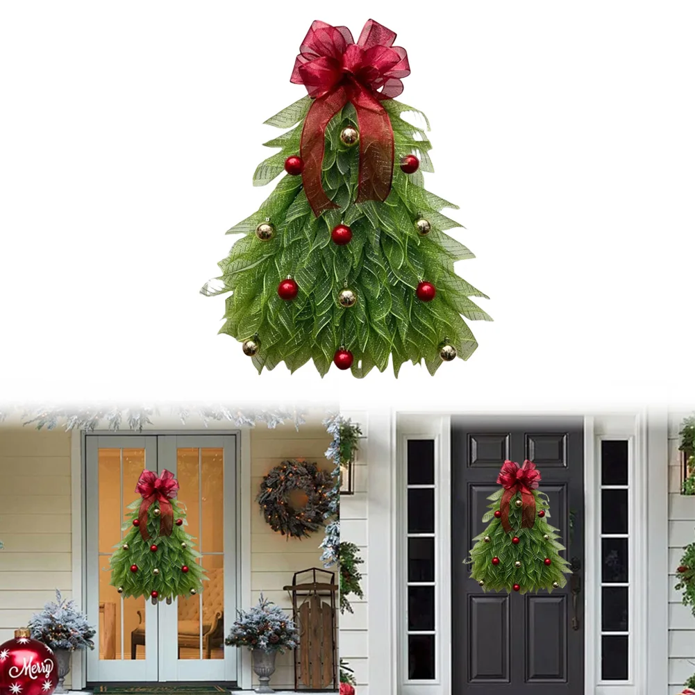 

Handmade Christmas Barb Christmas Wreath with Bow & Ball Christmas Wreath Hangers Warm Lights Door Decor for Front Door