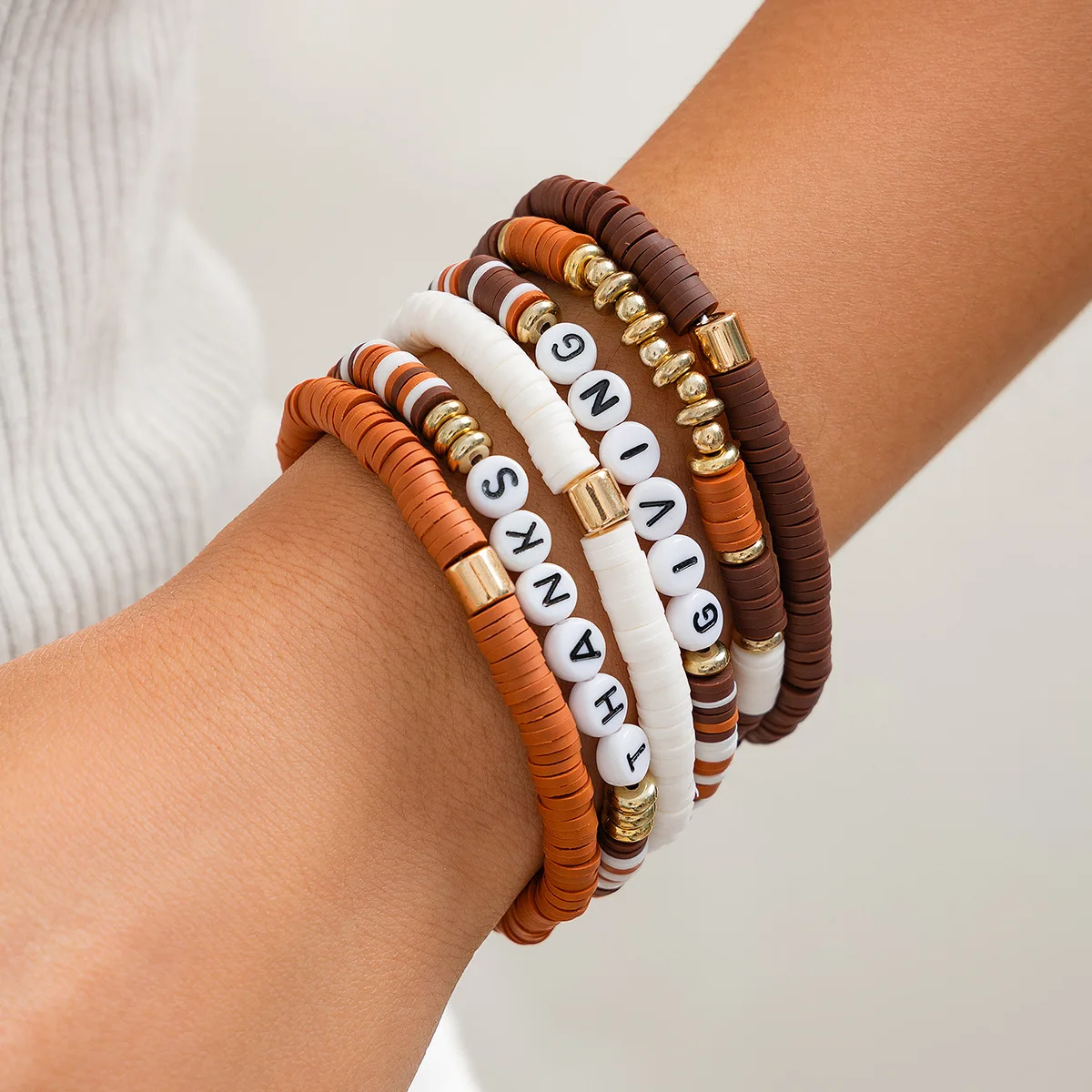 Festive Turkey Charm Colorful Crystal Bead Bracelet Personalized Pumpkin Letter Stretch Strand Wrist Accessory for Thanksgiving