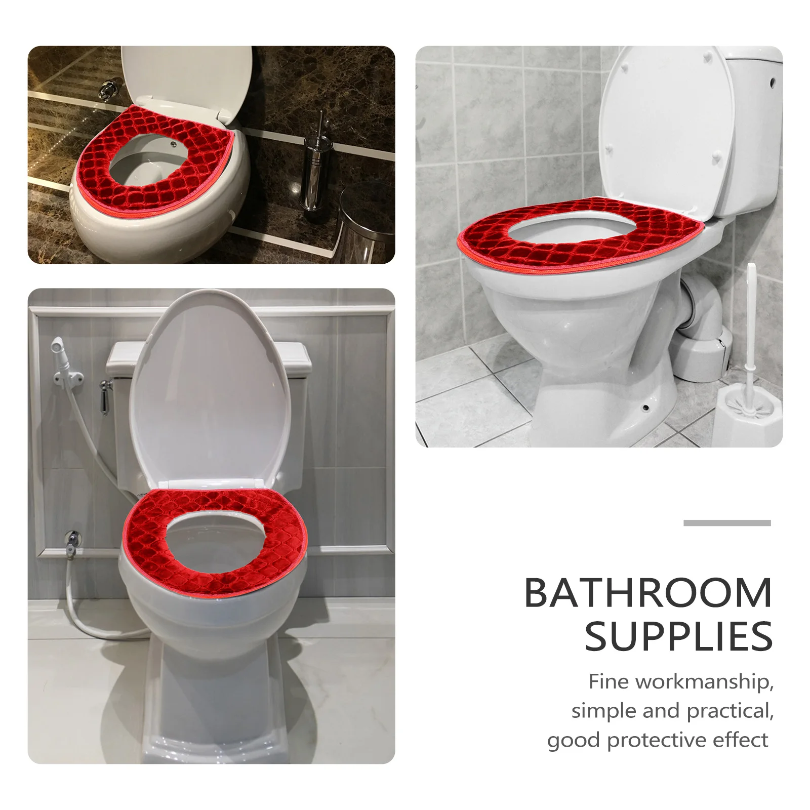 

Thickened Toilet Cushion Mat Soft Washable Reusable Household Bathroom Cover Red Comfortable Universal Fit Lightweight