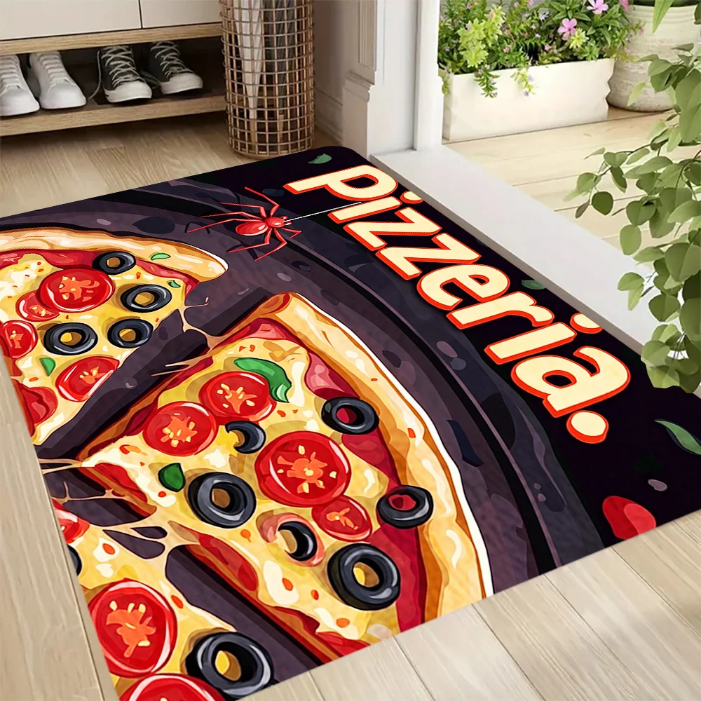 Retro Pizzeria Doormat Vintage Pizza Printed Floor Mat Non Slip Kitchen Rug Soft Carpet Welcome Mats Front Door Home Decor