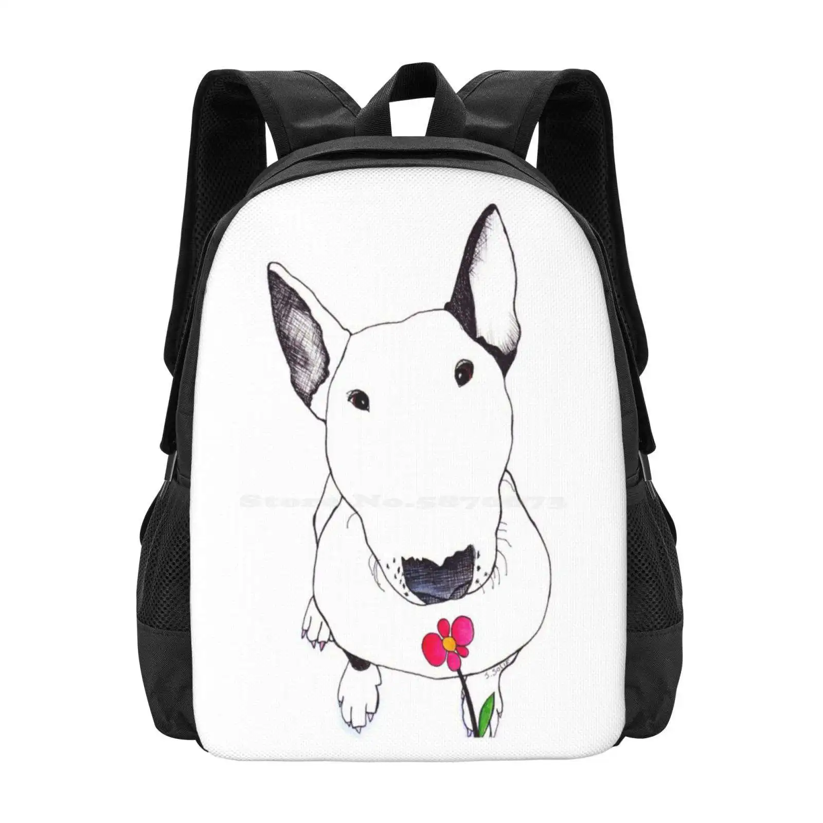 

Bull Terrier Smelling Flowers Hot Sale Schoolbag Backpack Fashion Bags Bull Terrier Flowers