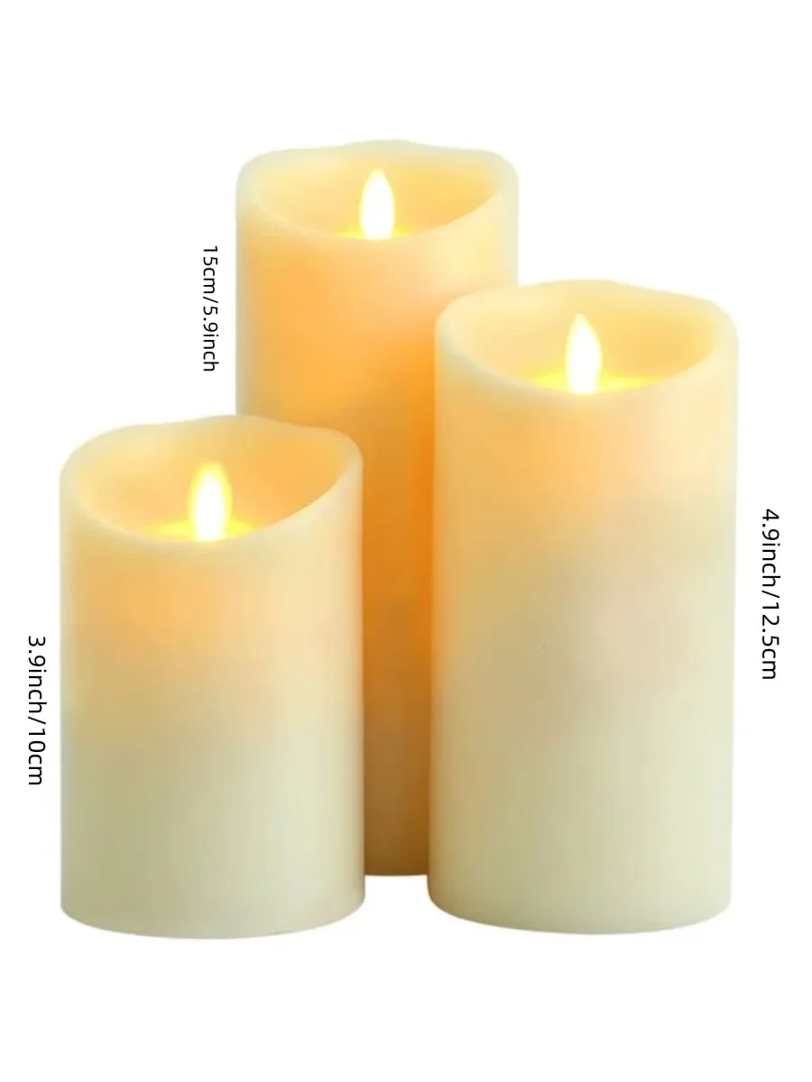 3pcs/set Luminara Ivory LED Candles Flameless Real Wax Moving Wick Battery operated LED Candle Lamp for Wedding Christmas Decor