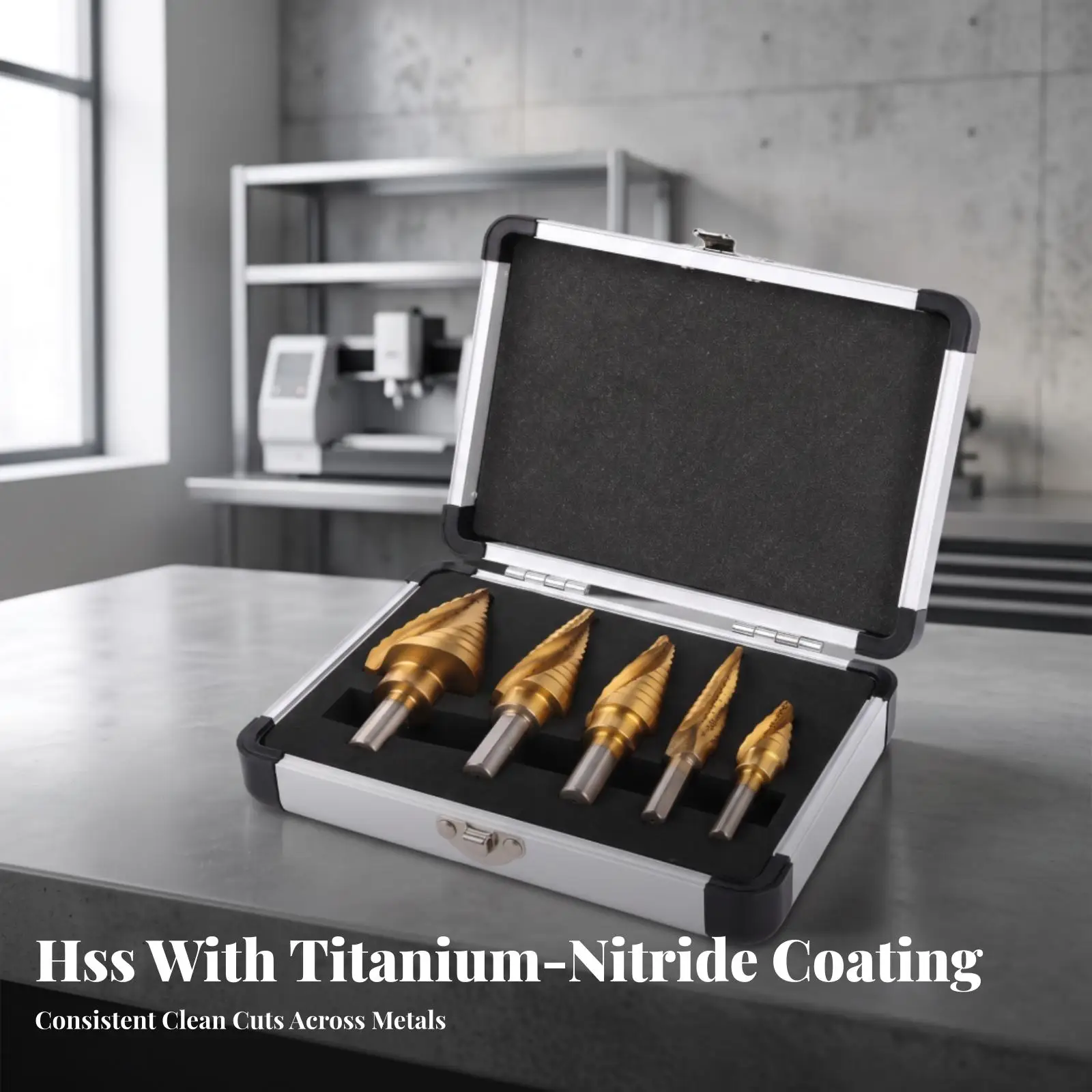 5pc Spiral Step High Speed Steel Cone Cutter Set Aluminum Storage Case for Diy Workshop Multifunctional Tools