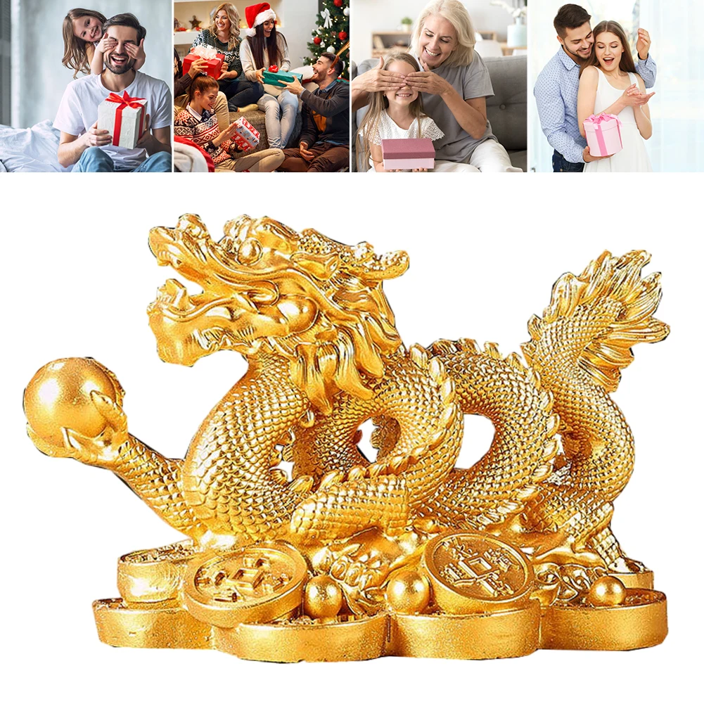 2024 New Year Dragon Sculpture Attract Wealth Dragon Figurine Ornament Good Luck Auspicious Dragon Statuette for Home Office