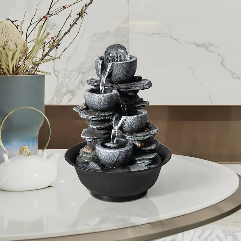 4-Tier Stone Falls Tabletop Water Fountain with LED Lights - Peaceful and Relaxing Sound Decorative Waterfall