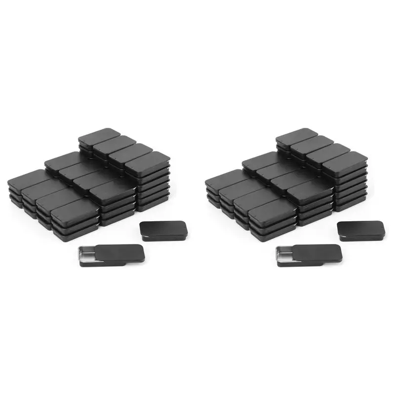 120 عبوة من صناديق علب معدنية مستطيلة صغيرة سوداء مع أغطية منزلقة، علبة معدنية صغيرة فارغة #1