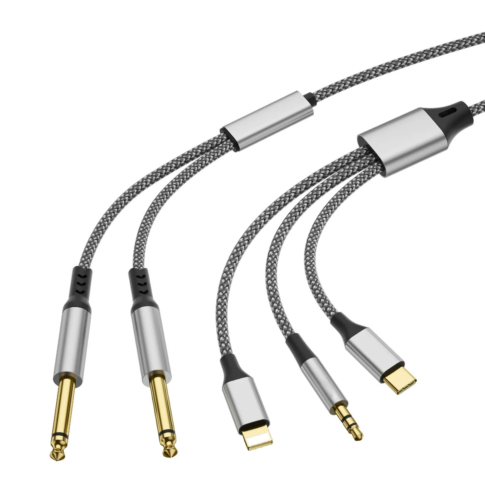 6.5 Audio Cable 3-in-1 to Dual 6.35 Converter Sound Amplifier Guitar Mixing Console for iphone Huawei Type-C 3.5mm Audio Line