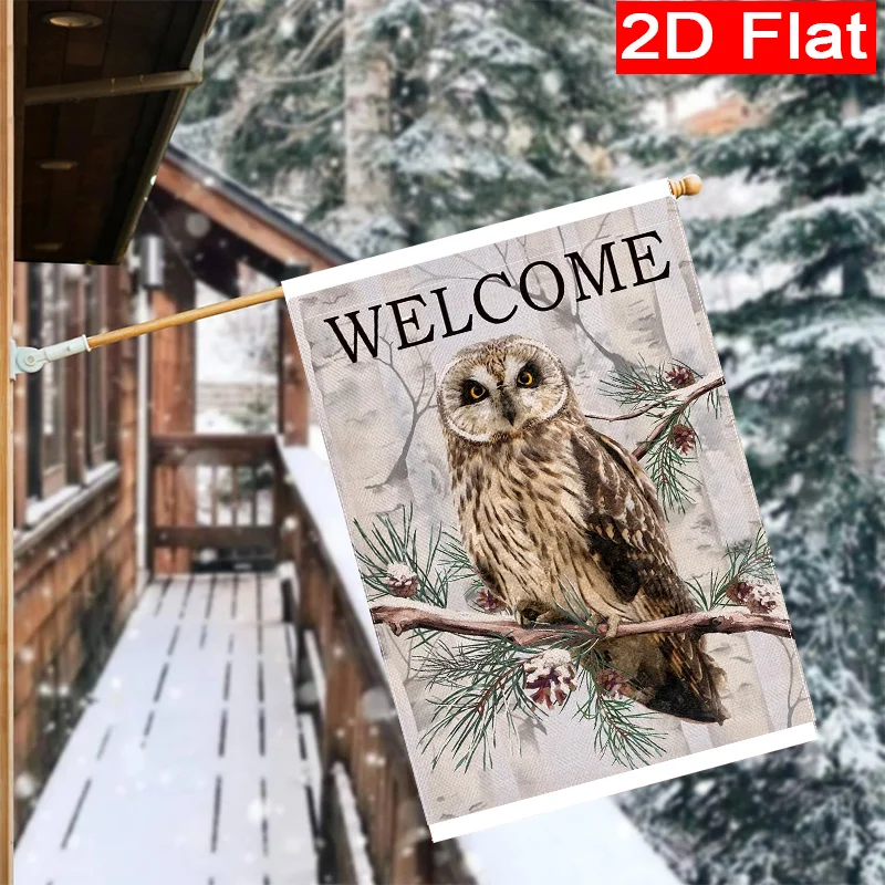 1pc Winter Owl Welcome Christmas Garden Flag-28x40 Inch Outdoor Garden Flag Double-sided Home Decoration Courtyard Decoration Outdoor Decoration Lawn Decoration Flag Only
