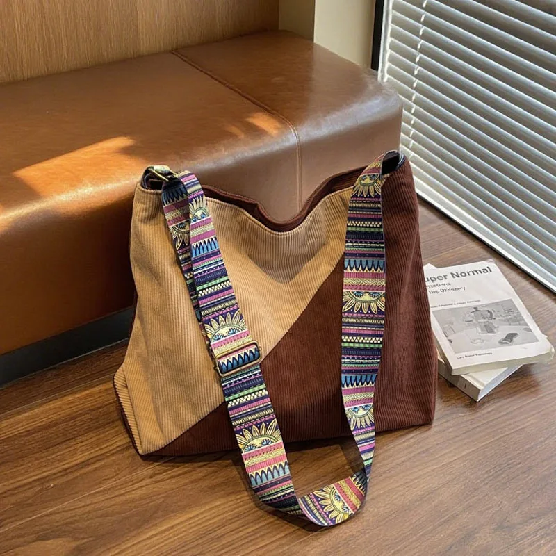 

Новая вельветовая сумка через плечо для путешествий, женская сумка через плечо большой вместимости, текстурированные повседневные и универсальные сумки для хранения с широким ремешком