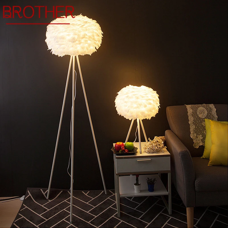 

BROTHER Nordic Feather Floor Lamp Romantic Art Family a Living Girls' Room Bedroom Creativity LED Decorative Standing Light