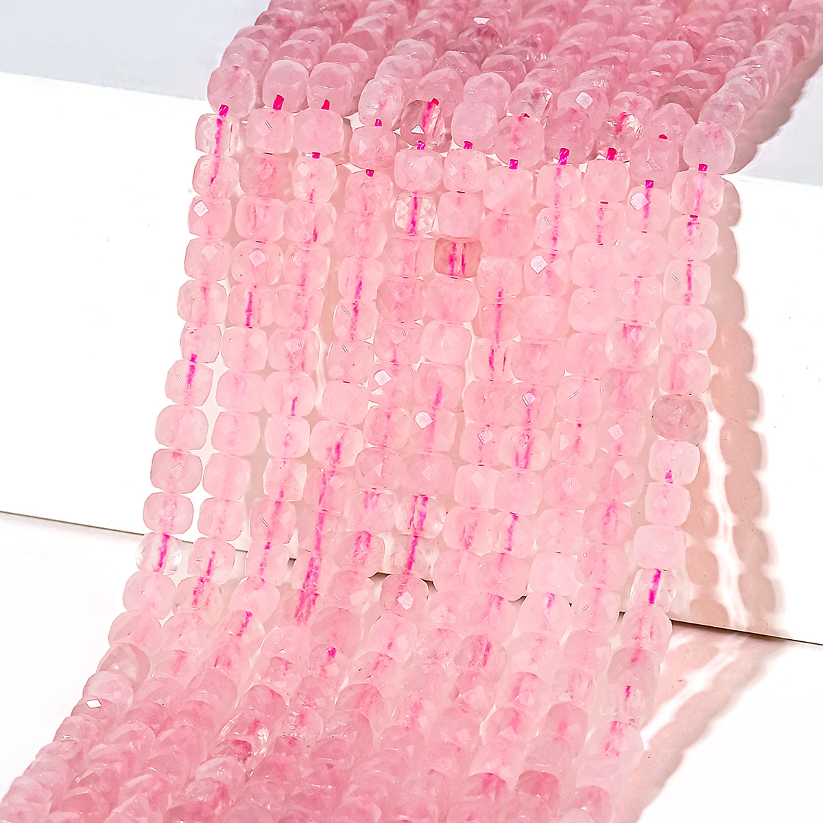 4-5mm Natural Stone Pink Quartz Bead Faceted Cube Loose Spacer Bead for Jewelry Making DIY Necklace Bracelet Accessory 15