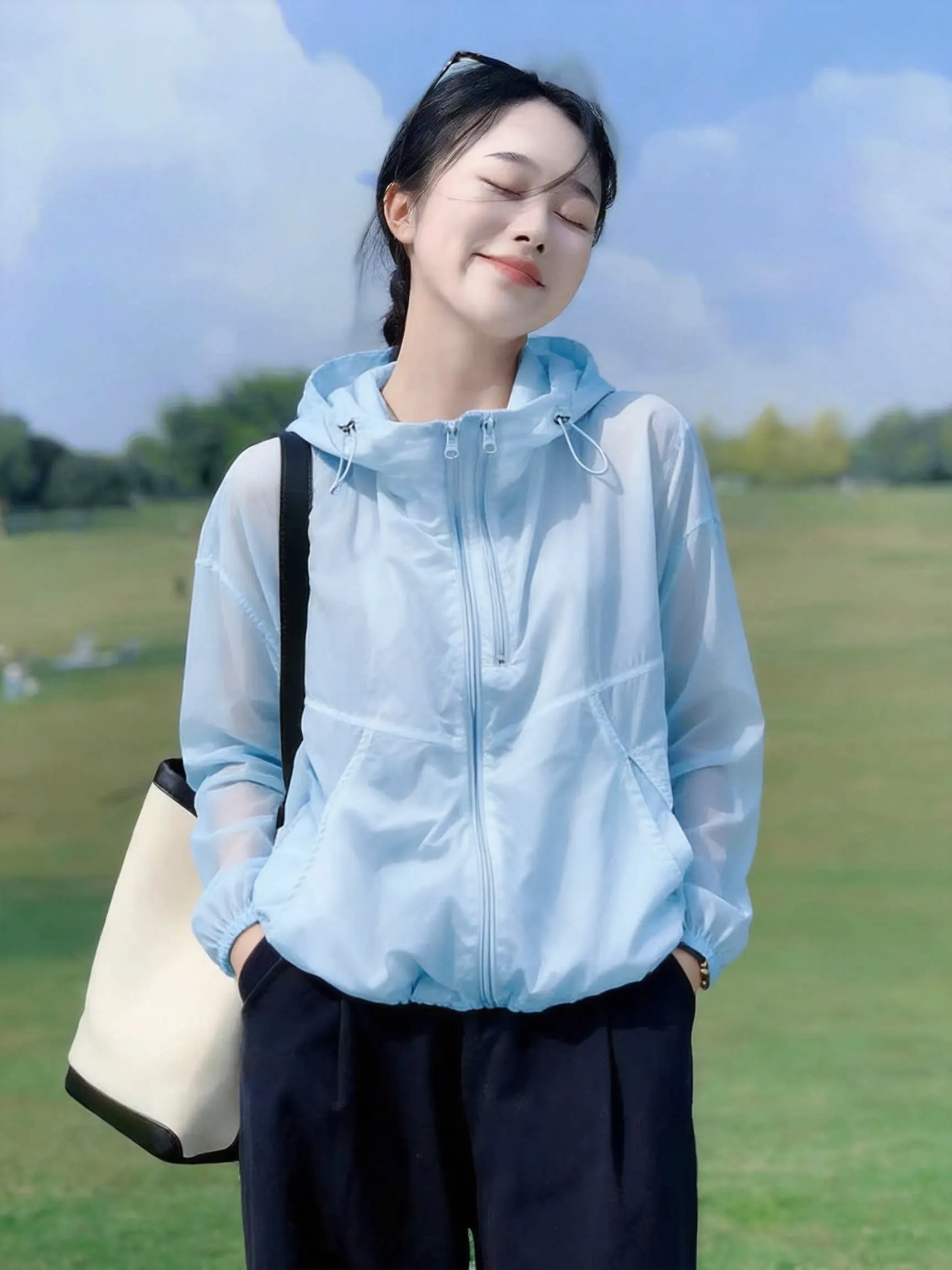

Spring 2026 Lazy Style Outdoor Jacket Thin Double Zipper Sun Protection Clothes Loose Fit Long Sleeve Pure Color Casual Coat