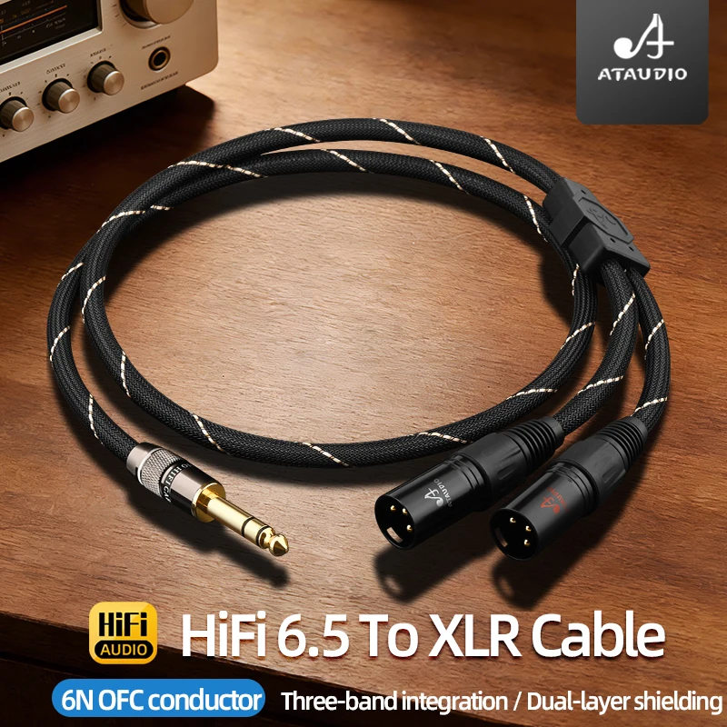 ATAUDIO HiFi 6.5mm TRS to 2XLR Audio Cable 6.35mm Stereo Jack to Dual XLR Male 6N OFC Adapter Cable
