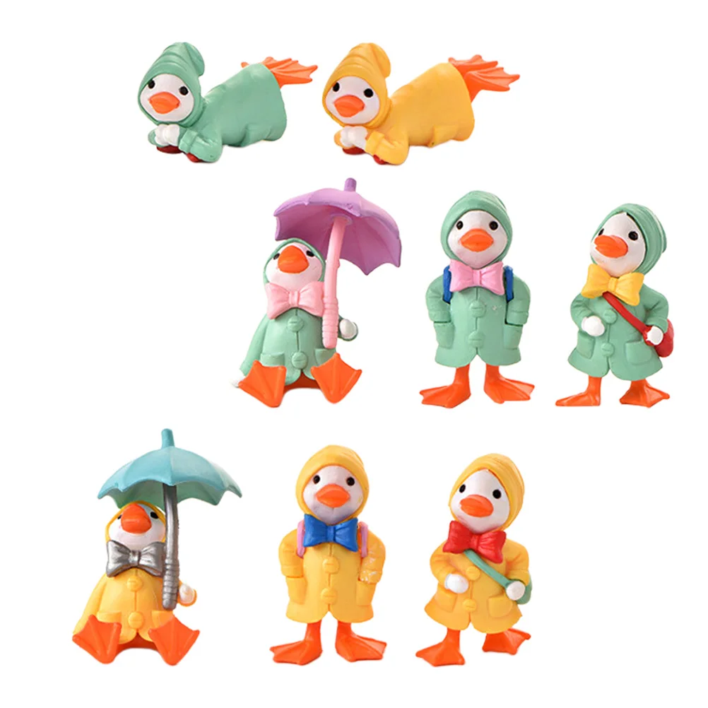 8 Pcs Raincoat Duckling Ducks Mini Models Plastic Ornaments Animal Glass Crafts Lovely Pvc Animals Desktop Decor