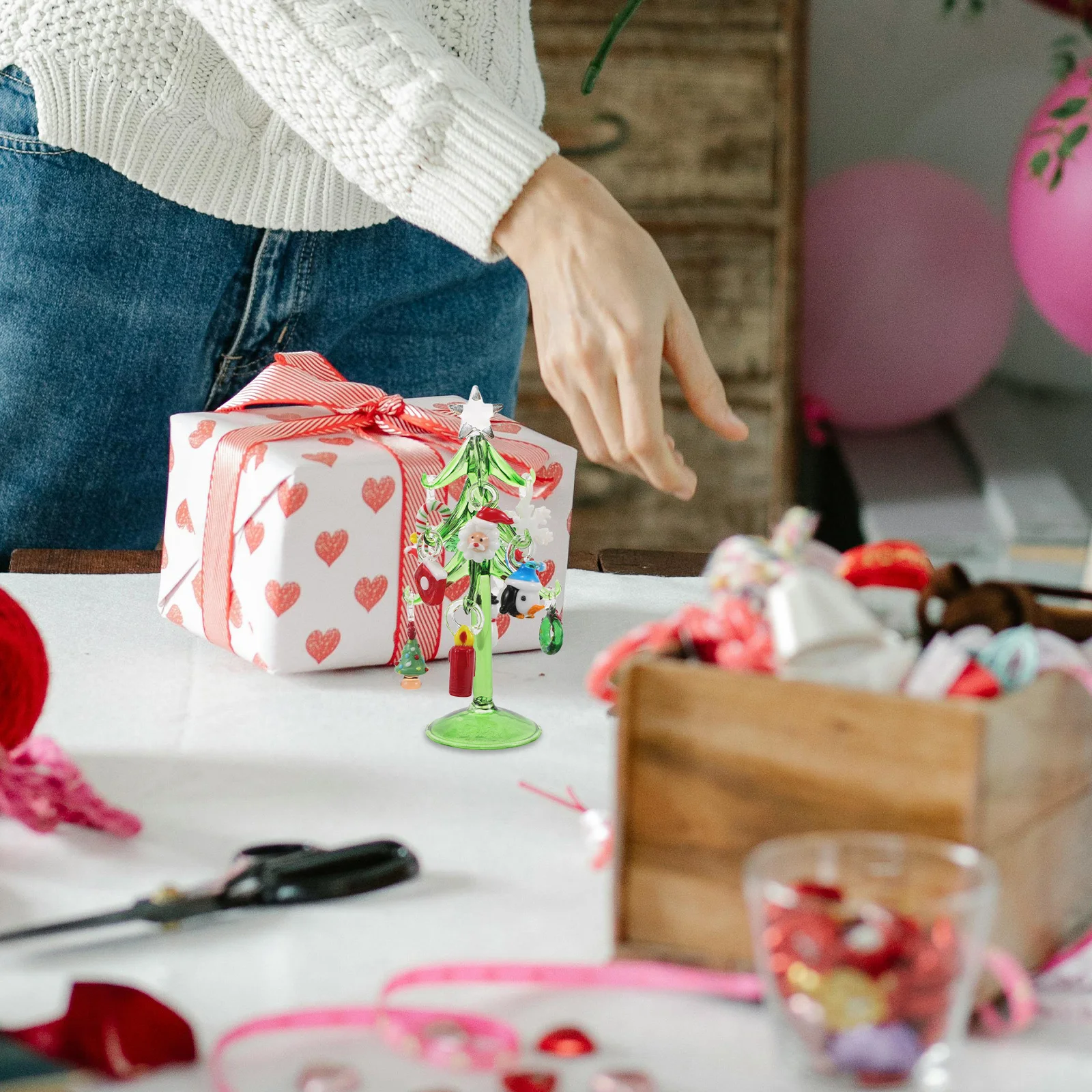 

Holiday Table Ornament Crystal Christmas Tree Art Piece Compact Space Saving Decorative Artificial Tree Sparkling