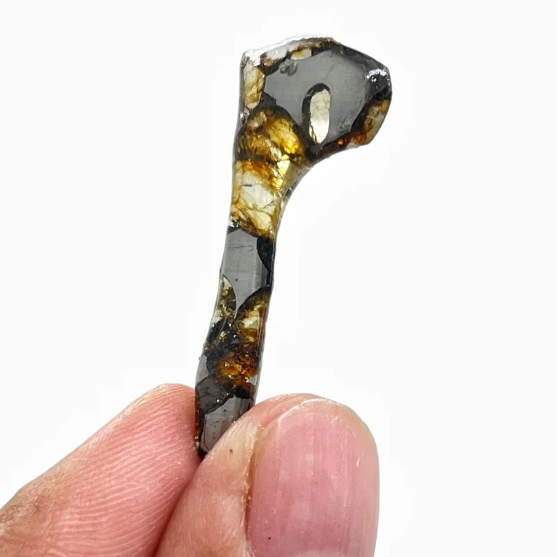 Seymchan Pallasite Meteorite Specimen Natural Olivine Meteorite Irregular Curved Slice Cut Polished Space Rock Collection -CA131