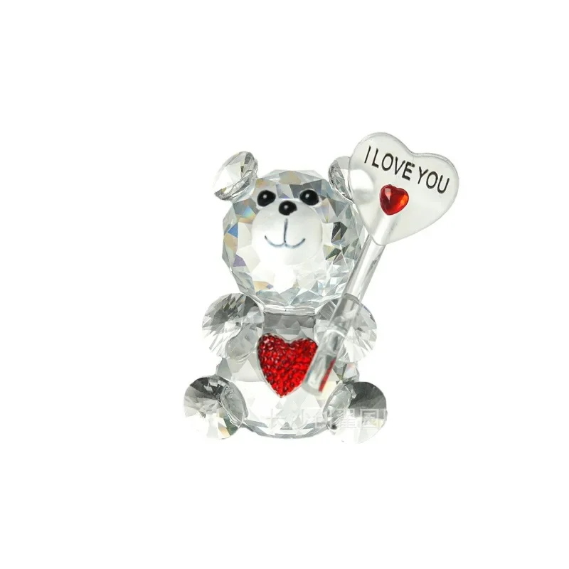 

Love Heart Crystal Bear Figurines Glass Fashion Ornament Craft Lovely Animal Paperweight Wedding Home Decor Christmas Gifts