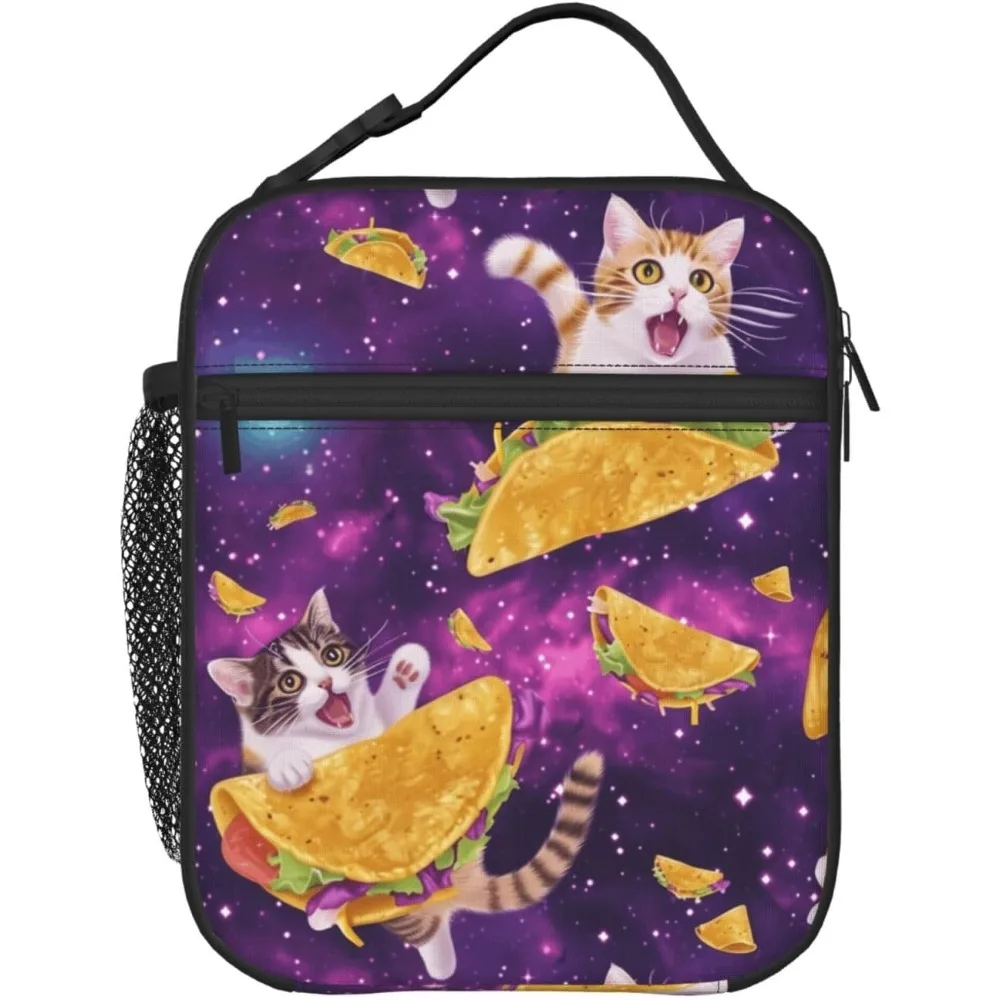 Galaxy Cat Taco Lunch Box - Insulated Lunch Bags For Boys/Girls/Women/Men Detachable Handle Lunchbox Meal Tote Bag