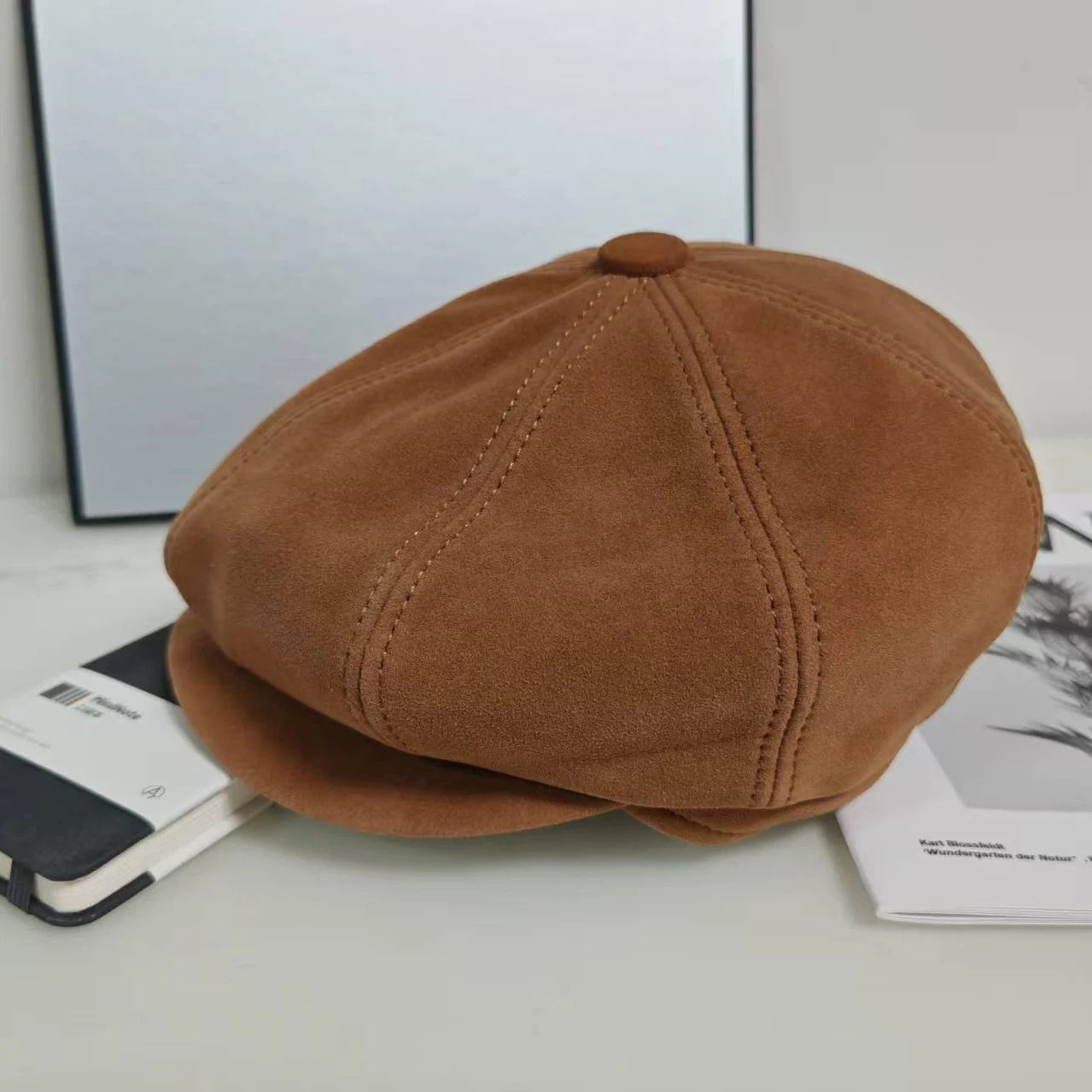 Real Sheepskin Suede Autumn Winter Newsboy Cap For Men British Style Fine Cutting Top Grade Octagonal Cap Leisure Beret Caps