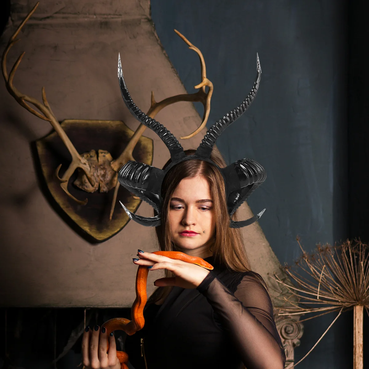 

Imitation Croissant Headband Funny Cosplay Headdress for Party Goat Horns Hairband