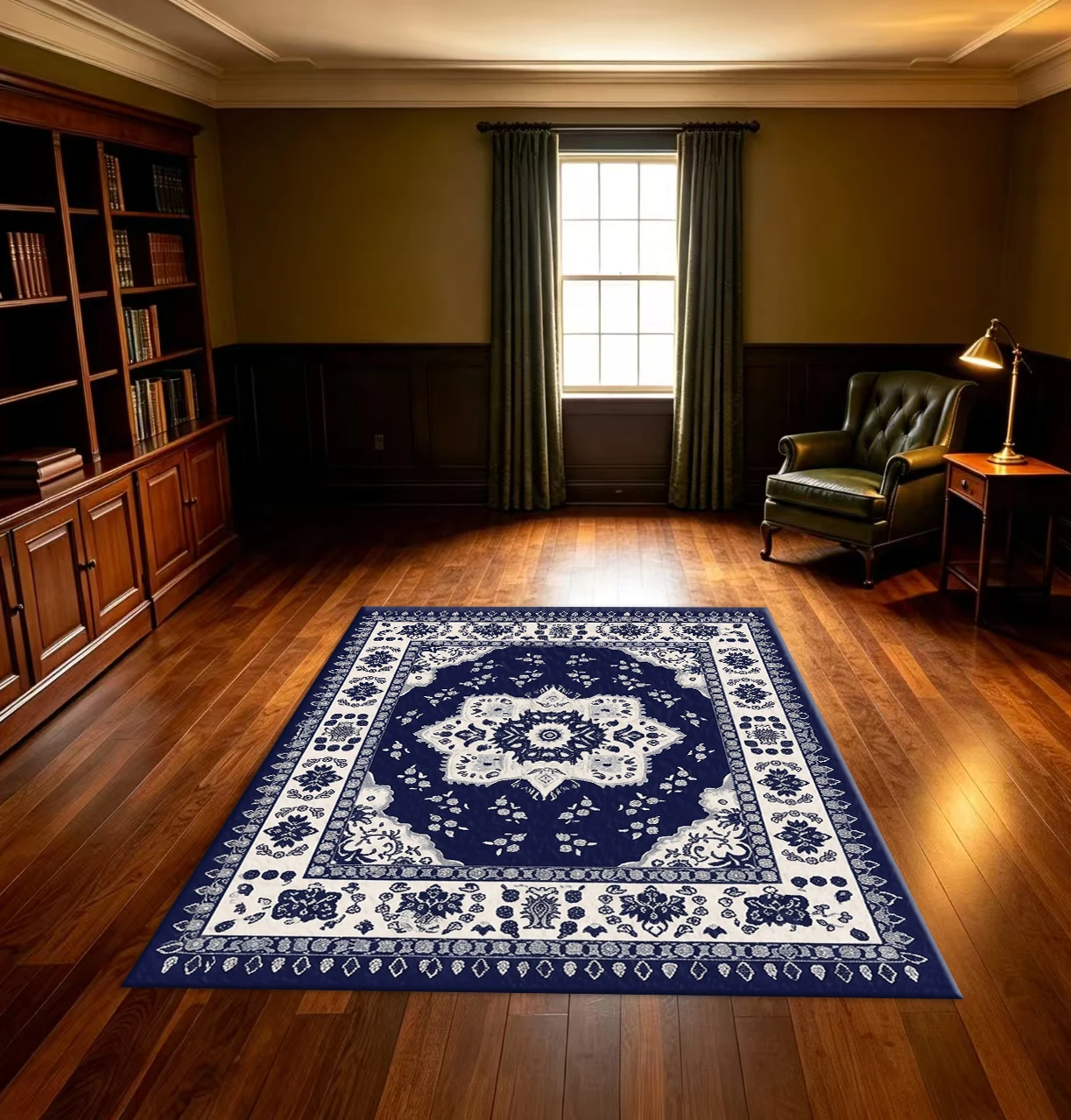 Vintage Navy Blue Medal Pattern Carpet Non-Slip Carpet Living Room Bedroom Home Floor Decoration